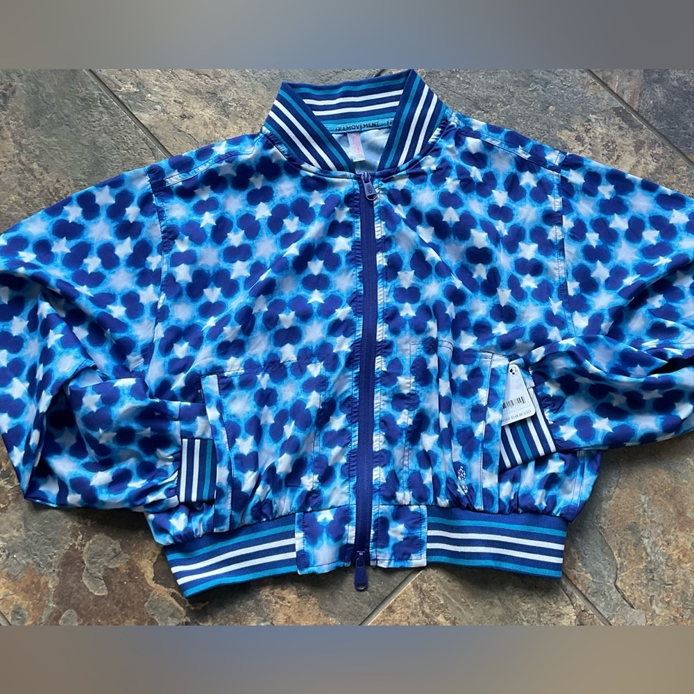 Free People Top Seed blue/ white jacket, zip pockets, small